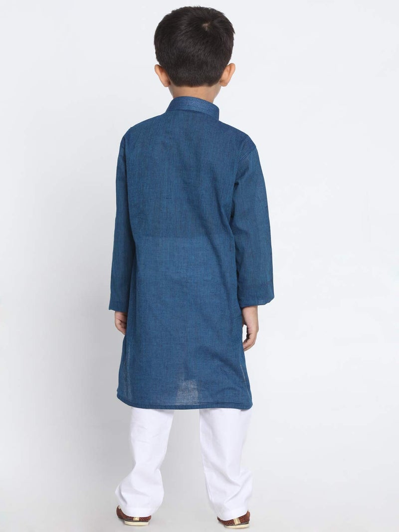 JBN Creation Boys Pure Cotton Midnight Blue and White Kurta Pyjama Set - Ethnic Elegance for Festivals | Comfortable Traditional Pure south handloom cotton kurta pyjama for Kids_JBNBK070BUnPWH_34 - Image 5