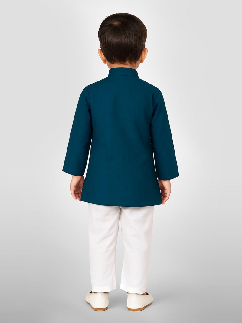 JBN Creation Boys Pure Cotton Midnight Blue and White Kurta Pyjama Set - Ethnic Elegance for Festivals | Comfortable Traditional Pure south handloom cotton kurta pyjama for Kids_JBNBK070BUnPWH_34 - Image 3
