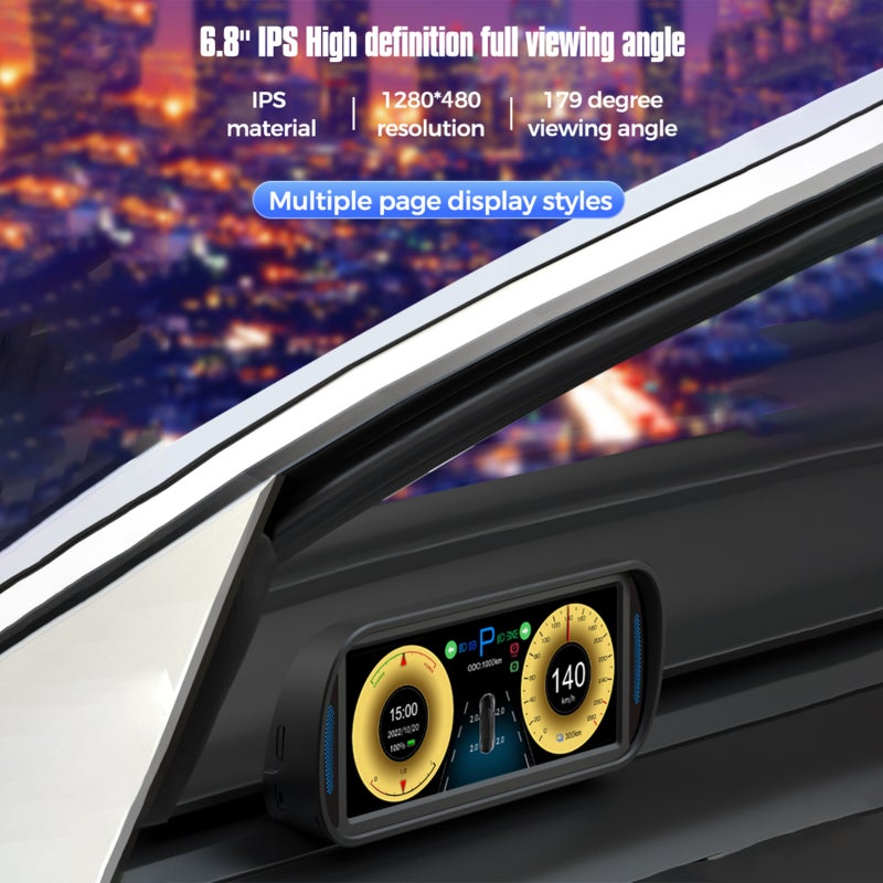 شاشة العرض المرئي (HUD): شاشة IPS بدقة HD 1280*480 - تركيب غير مدمر وآراء عرض متعددة لسائقي سيارات تيسلا موديل Y/3 للسنوات 2019-2022 - Image 4