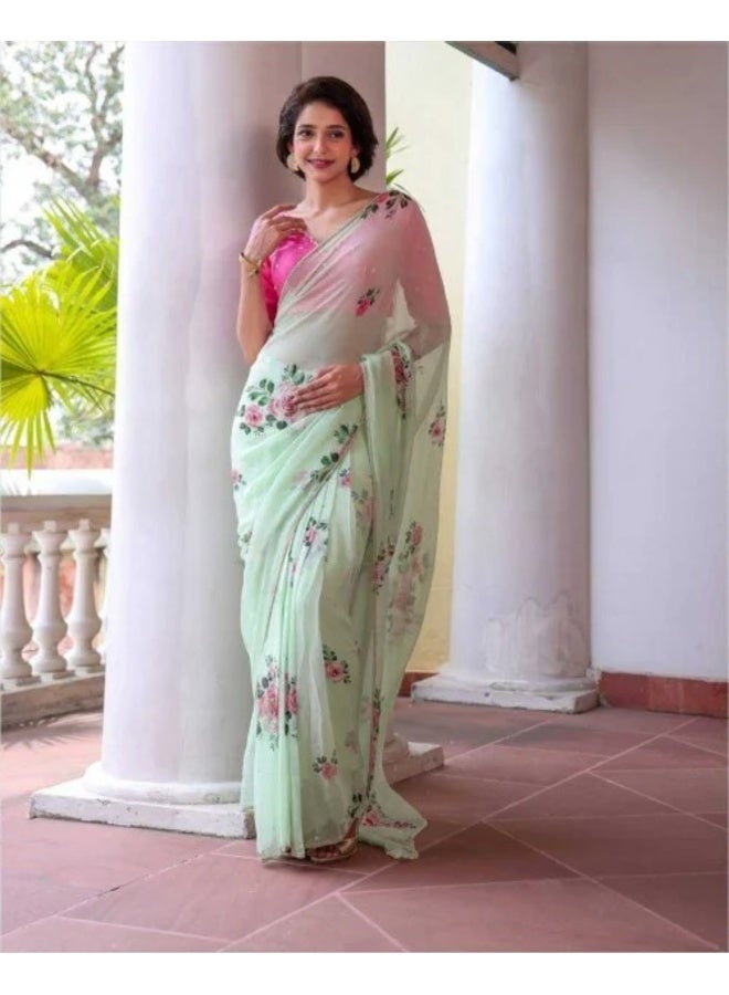 Organza Festive Collections  Printed Sarees Sarees With Blouse