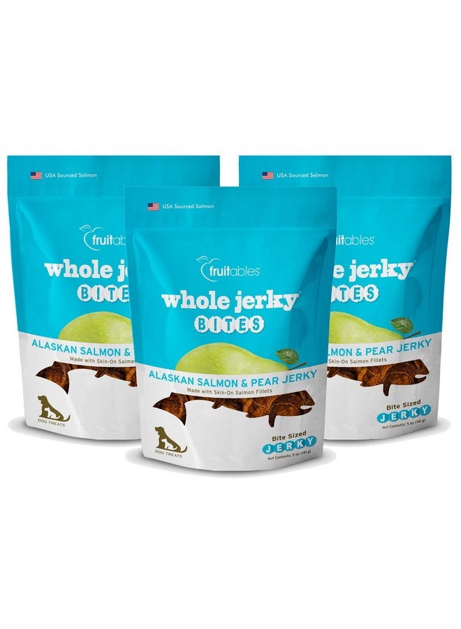 Fruitables Whole Jerky Bites Alaskan Salmon and Pear Natural Bite Sized Dog Treats 5 Ounces, Pack of 3 - Image 1