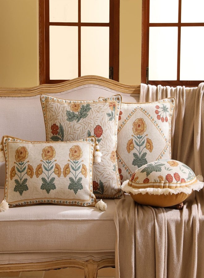 patdrea Designer Pack of 4 Throw Pillow Covers,Beige Vintage French Soft Linen Pillows Cover with Daisy Floral Pattern,Vintage Square Farmhouse Decorative Pillowcase for Couch,Bed,Living Room - Image 3