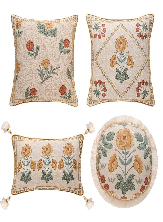 patdrea Designer Pack of 4 Throw Pillow Covers,Beige Vintage French Soft Linen Pillows Cover with Daisy Floral Pattern,Vintage Square Farmhouse Decorative Pillowcase for Couch,Bed,Living Room - Image 1