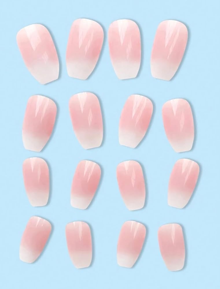Suerte Press On Nails Coffin tips Hailey gradient french Long Solid Color Glossy 24pcs Press On Nails shiny Manicure nail art trendy, Glazed donut style Fake acrylic nails with file and glue kit - Image 3