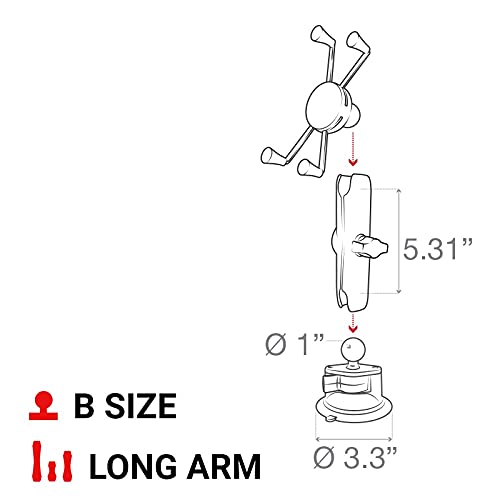RAM Mounts X-Grip Large Phone Mount with RAM Twist-Lock Suction Cup Base RAM-B-166-C-UN10U with Long Arm for Vehicle Windshields - Image 5