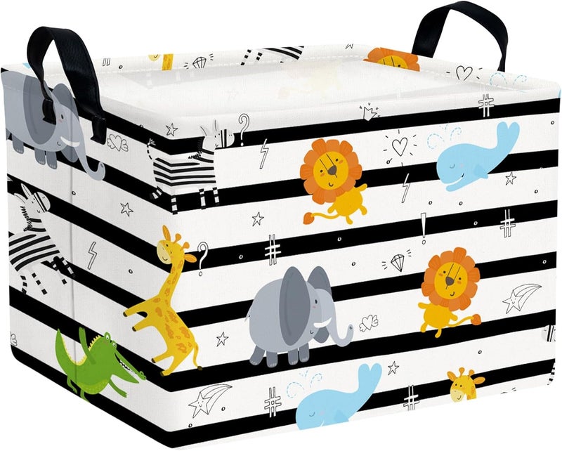 SETAMA Kid Cute Nursery Storage Basket Baby Toy Clothes Storage Bin Playroom Bedroom Decor Basket(Animal Jungle) - Image 1