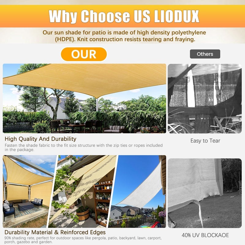LIODUX ليودوكس () خيمة شمسية خارجية، هيكل خيمة للحماية من أشعة الشمس، زوايا مقواة، خيمة مستطيلة تحجب أشعة الأشعة فوق البنفسجية، قماش بسمك 185 جرام يسمح بمرور الهواء، مناسبة للفناء الخلفي أو الحديقة أو التراس (مقاسات 5 × 7 متر). - Image 4