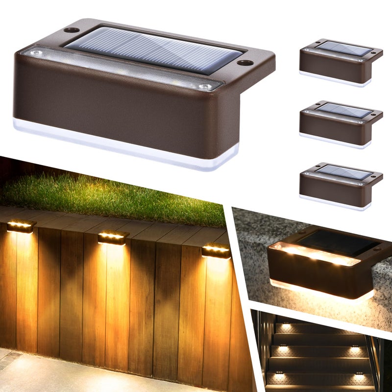 SOLPEX Solar Fence Lights 6 LEDs Solar Lights Outdoor Waterproof Solar Powered for Deck Stair Front Porch Balcony Walkway Garden Yard Patio Pool Decor IP65 Waterproof 4 Pack Warm White