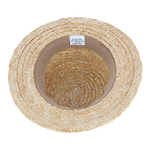 CTM Straw 2 Inch Brim Boater Hat with Navy Band and Elastic Sweatband, Medium, Natural - Image 4