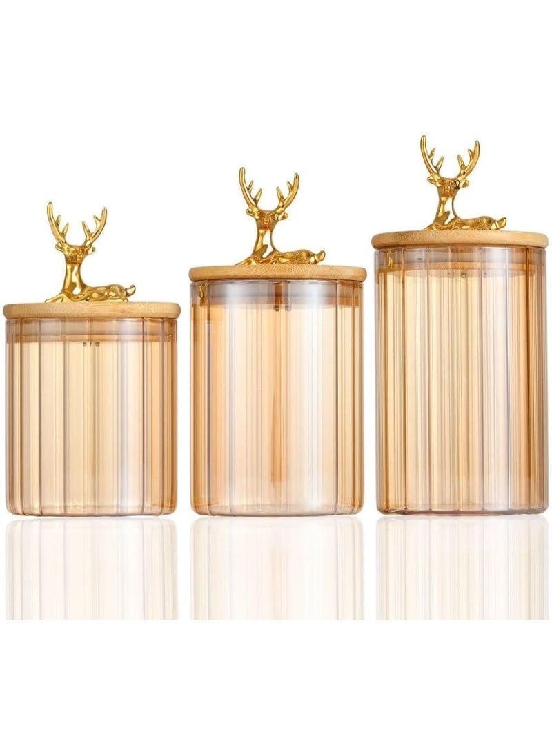 Glass Storage Jars With Wooden Lid And Golden Deer Handle Set Of 3 Pieces - Image 3