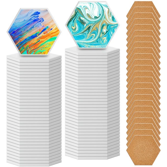 144 Pieces Ceramic Tiles for Crafts Coasters White Blank Unglazed Ceramic Tiles with Cork Backing Pads for Painting DIY Art Gift ProjectHexagon
