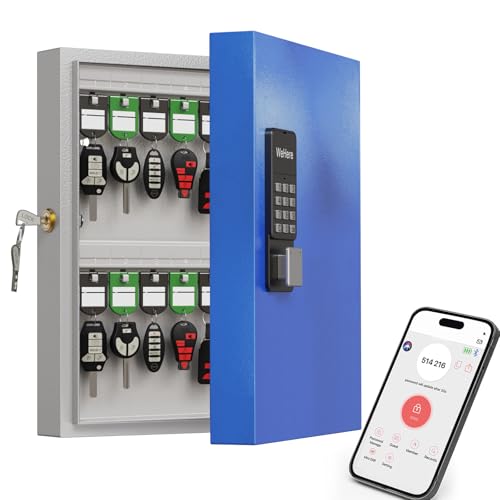 WeHere 32 Key Lock Box(Plus) Wall Mount, APP Bluetooth/One Time Password/Wi-Fi Remote/Fixed Code/Key Unlock, Smart Key Cabinet, Key Organizer Box for Car Dealert, Hotel, Office, School Key Manage - Image 1