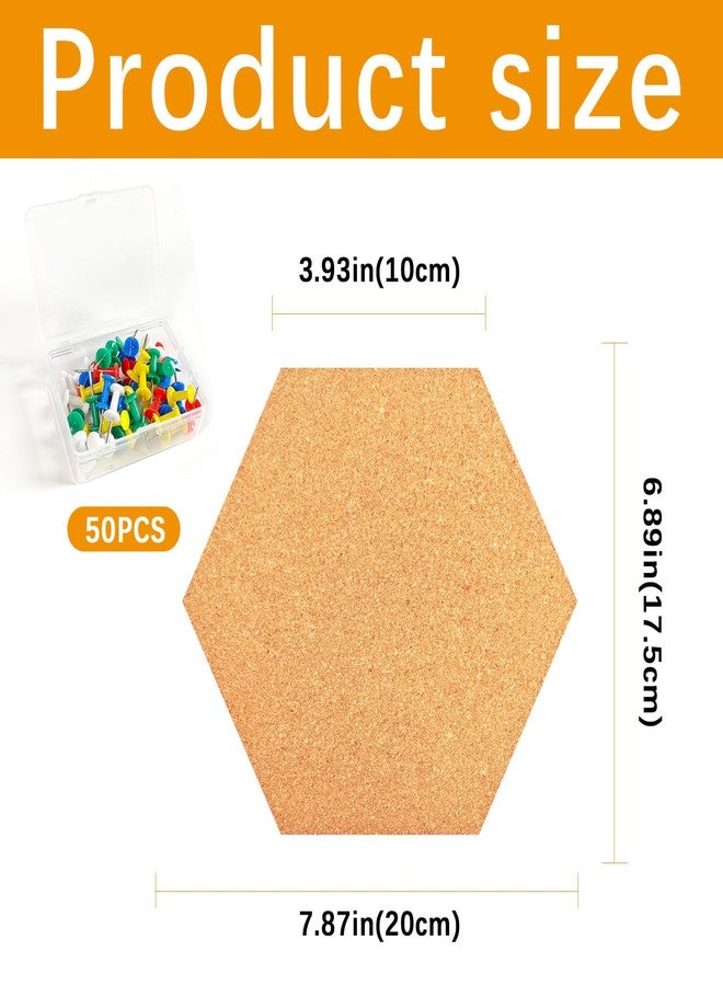 Anpuimult 10 PCS Hexagon Cork Board Tiles, Self-Adhesive Cork Bulletin Board for Home Office Decor, Cork Boards for Walls with 50 PCS Color Push Pins - Image 2