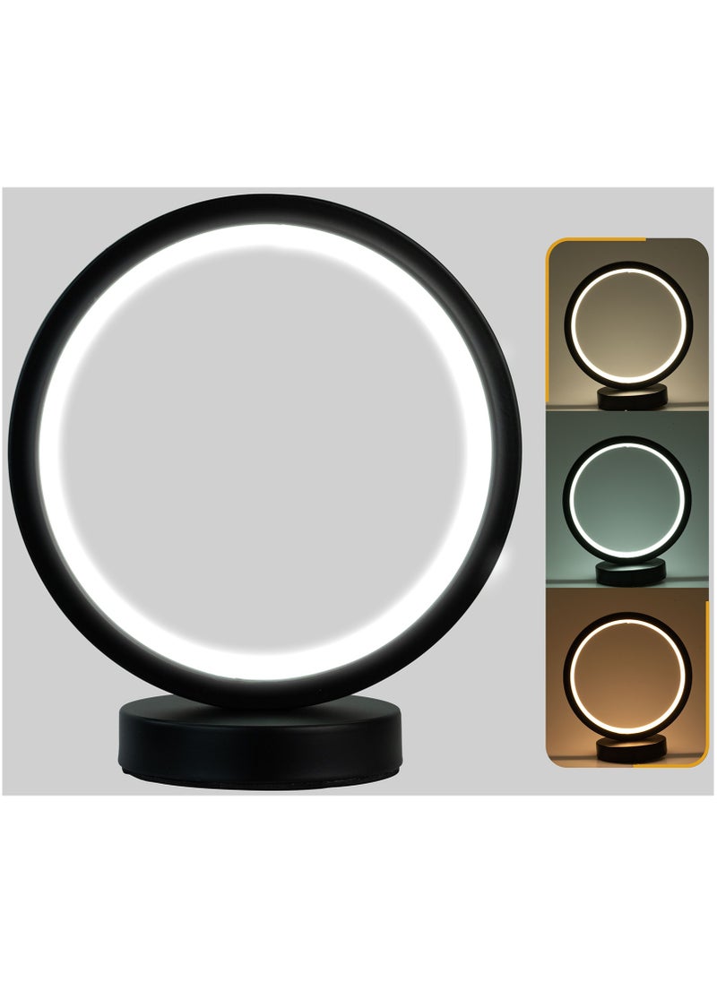 Generic Instagrammable Ring Table Lamp - 3 Color Dimmable LED, Modern Silicone Light for Bedroom Decor, Anti-Rust Metal Base, Arab Home Office Lighting (Matte Black)  - Image 1