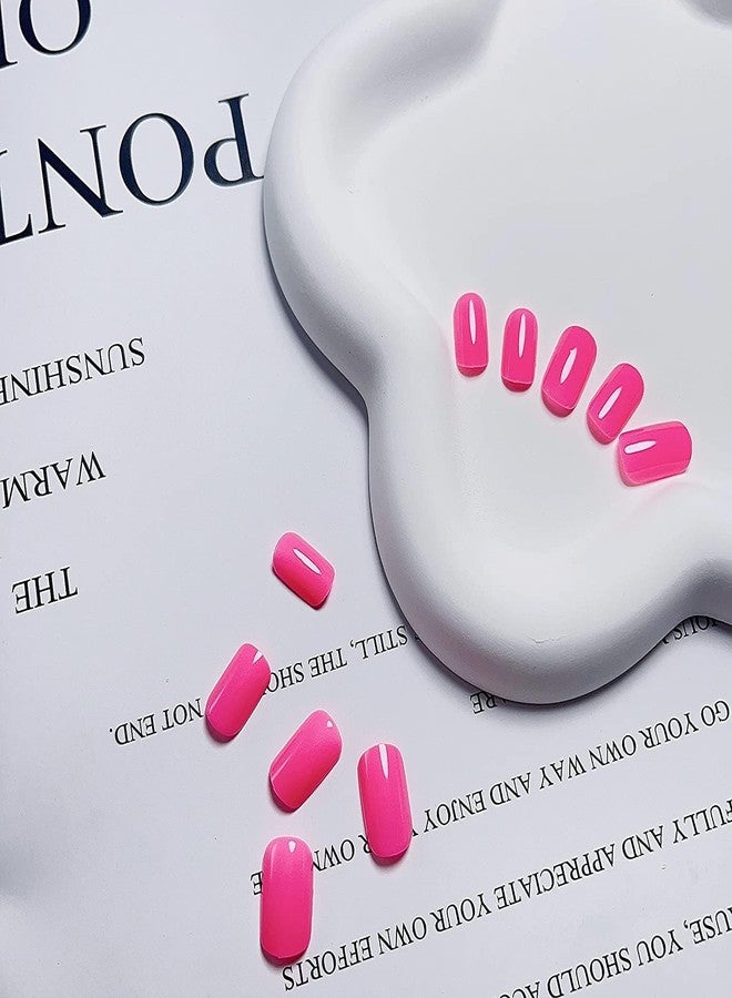 KXAMELIE Hot Pink Press On Nails Short Square, KXAMELIE Neon Pink Natural Short Gel Nails Glue on Acrylic Nails Press ons Thick Reusable Fake Nails Solid Color 24 Short Coffin Artificial Nails Fushia - Image 4