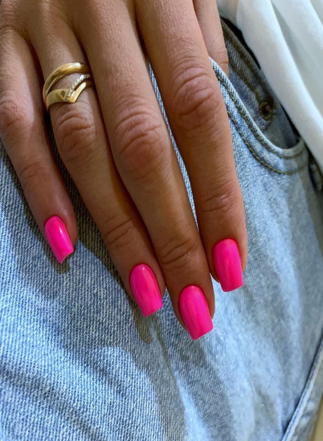 KXAMELIE Hot Pink Press On Nails Short Square, KXAMELIE Neon Pink Natural Short Gel Nails Glue on Acrylic Nails Press ons Thick Reusable Fake Nails Solid Color 24 Short Coffin Artificial Nails Fushia - Image 2