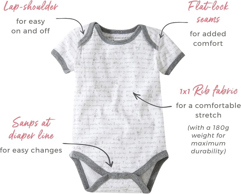 Burt's Bees Baby Unisex Baby Bodysuits, 5-Pack Short & Long Sleeve One-Pieces, 100% Organic Cotton - Image 2