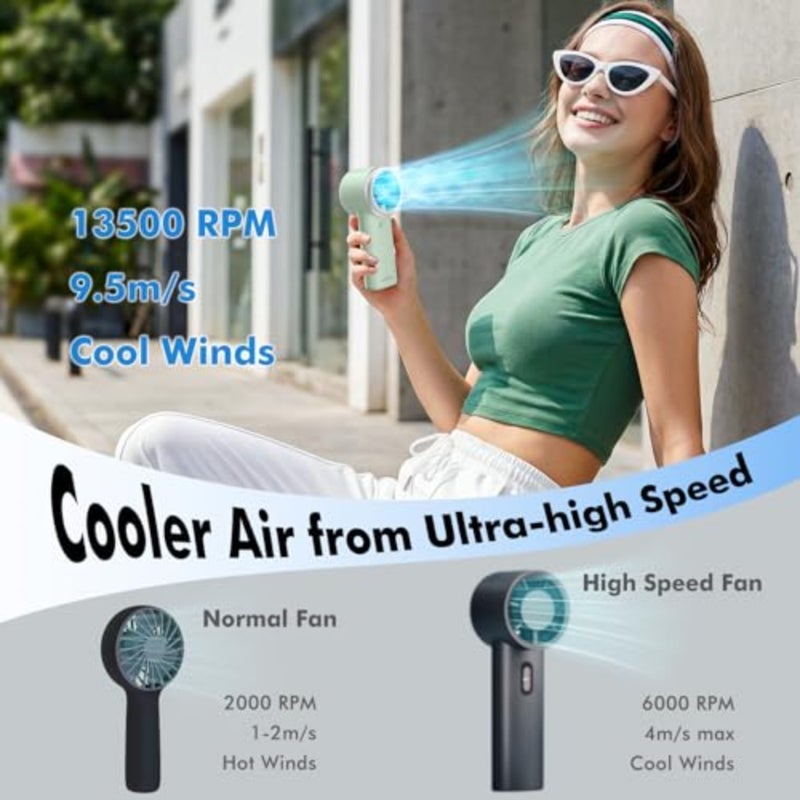 Portable Handheld Turbo Fan, 5 Speeds Mini Personal Fan with 4000mAh Rechargeable Battery, Small Pocket Fan for Travel Essentials, Beach, Office, Gifts for Women Men - Image 3