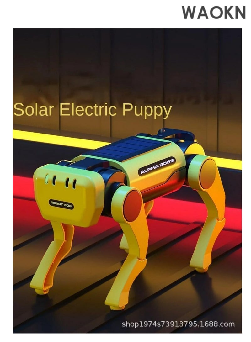 WAOKN Solar Powered Electric Mechanical Dog, Science and Education Solar Energy Robot Dog, Upgraded DIY Technology Gadget for Parents Seniors, Early Development,Science Educational DIY Assembly Toys Great Gift for Kids, (Yellow) - Image 1