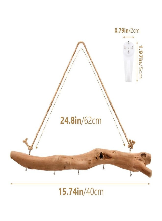 YOSINXU 2Pcs 15 Inch Natural Driftwood Decorative Branches Farmhouse Home Wall Hanging Decor Hanging Jewelry Organizers with 5 Hooks Decorative Farmhouse Home Wall Decor - Image 5