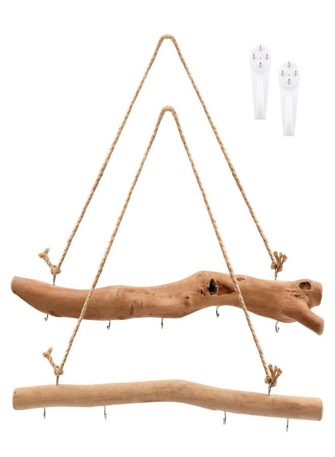 YOSINXU 2Pcs 15 Inch Natural Driftwood Decorative Branches Farmhouse Home Wall Hanging Decor Hanging Jewelry Organizers with 5 Hooks Decorative Farmhouse Home Wall Decor - Image 1