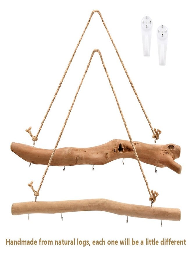 YOSINXU 2Pcs 15 Inch Natural Driftwood Decorative Branches Farmhouse Home Wall Hanging Decor Hanging Jewelry Organizers with 5 Hooks Decorative Farmhouse Home Wall Decor - Image 2