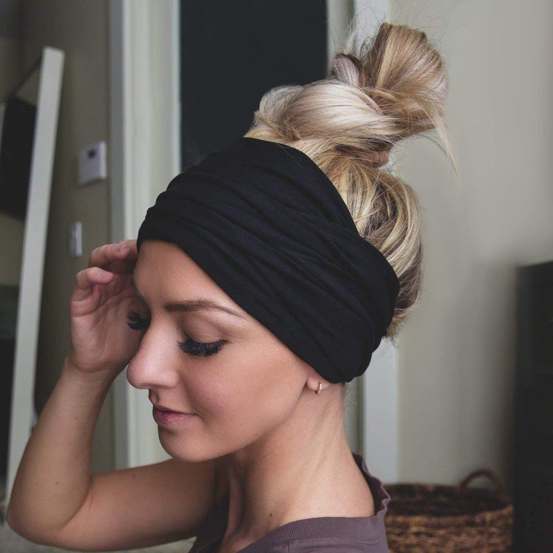 TERSE 2 Packs Headbands for Women Boho Extra Wide 7â€™â€™ Black Head Bands African Knotted Non Slip Fashion Hair Band Stretch Yoga Workout Running Gym Hairbands Turban Bandana for Girls - Image 3