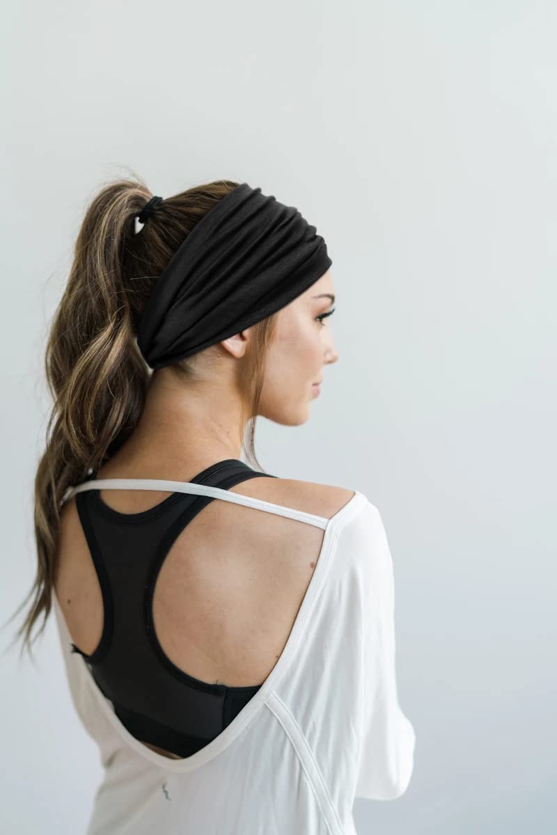 TERSE 2 Packs Headbands for Women Boho Extra Wide 7â€™â€™ Black Head Bands African Knotted Non Slip Fashion Hair Band Stretch Yoga Workout Running Gym Hairbands Turban Bandana for Girls - Image 4