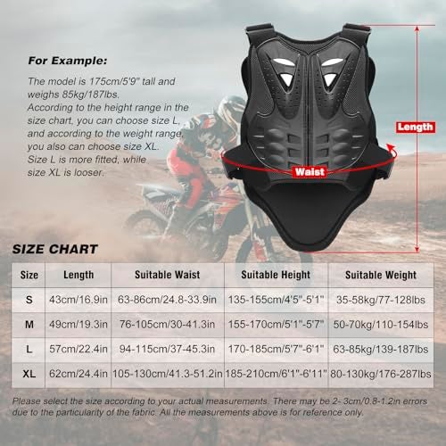 PELLOR Motorcycle Armor Vest Chest Back, Motocross Body Guard Vest Skiing Riding Skating Anti-Fall Vest Protective Gear - Image 2