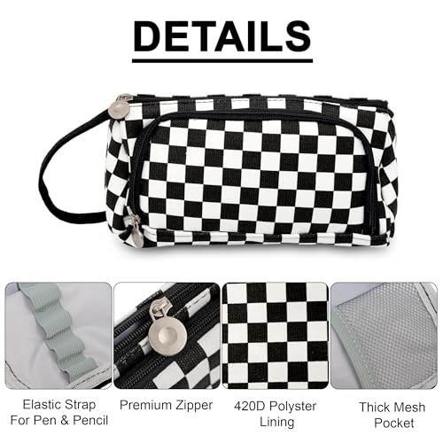 Topinon Polyester Big Capacity Pencil Case High Large Storage Pouch Marker Pen Case Simple Stationery Bag School College Office Organizer for Teens Girls (Black Dot) - Image 3