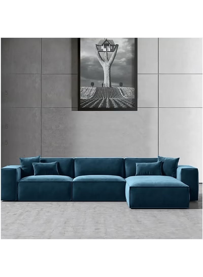 Al Zakharef Furniture Coco Corner L-Shape Luxury Sofa Set, Modern Sectional Velvet Couch, Comfortable Living Room Furniture with Free Pillows, Colour Turquoise - Image 4