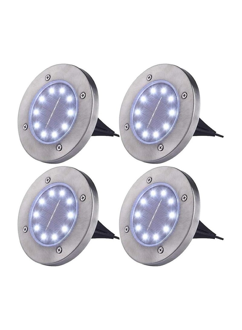 Solar Powered Ground Lights, LED Underwater Garden Pathway Lights Outdoor Disc Shape (Cool Light, 4 Pack), Polyester - Image 1