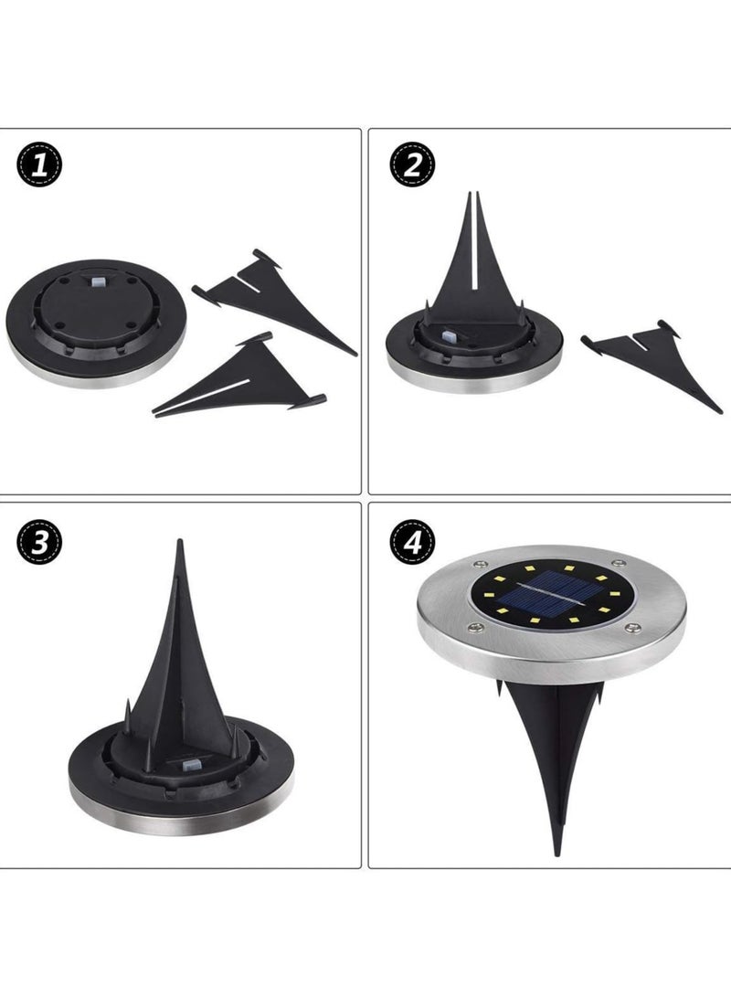 Solar Powered Ground Lights, LED Underwater Garden Pathway Lights Outdoor Disc Shape (Cool Light, 4 Pack), Polyester - Image 2