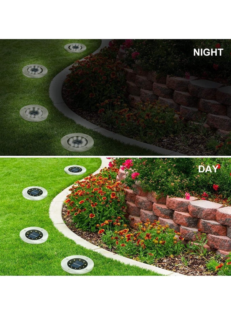 Solar Powered Ground Lights, LED Underwater Garden Pathway Lights Outdoor Disc Shape (Cool Light, 4 Pack), Polyester - Image 5