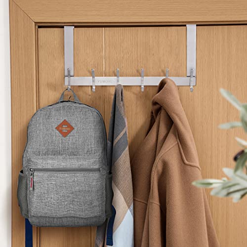 YUMORE Over The Door Hooks, SUS304 Stainless Steel Heavy Duty Door Hanger for Coats Robes Hats Clothes Towels, Hanging Towel Rack Organizer, Easy Install Space Saving Bathroom Hooks, Brushed Finish - Image 2