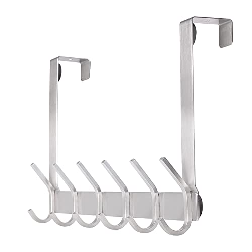 YUMORE Over The Door Hooks, SUS304 Stainless Steel Heavy Duty Door Hanger for Coats Robes Hats Clothes Towels, Hanging Towel Rack Organizer, Easy Install Space Saving Bathroom Hooks, Brushed Finish - Image 1