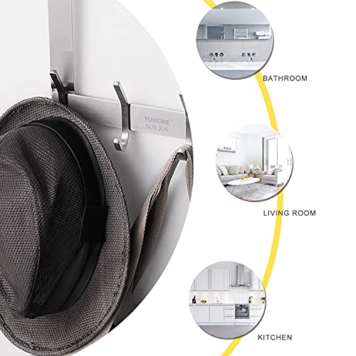 YUMORE Over The Door Hooks, SUS304 Stainless Steel Heavy Duty Door Hanger for Coats Robes Hats Clothes Towels, Hanging Towel Rack Organizer, Easy Install Space Saving Bathroom Hooks, Brushed Finish - Image 5