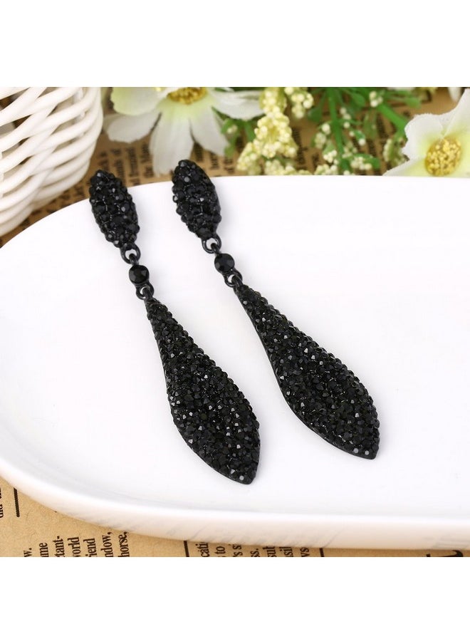EVER FAITH Women'S Austrian Crystal Double Waterdrop Pierced Dangle Earrings Jet Color Black-Tone  - Image 3