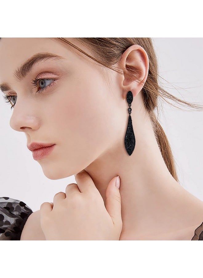 EVER FAITH Women'S Austrian Crystal Double Waterdrop Pierced Dangle Earrings Jet Color Black-Tone  - Image 2