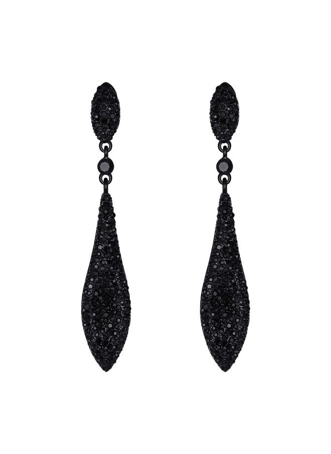 EVER FAITH Women'S Austrian Crystal Double Waterdrop Pierced Dangle Earrings Jet Color Black-Tone  - Image 1