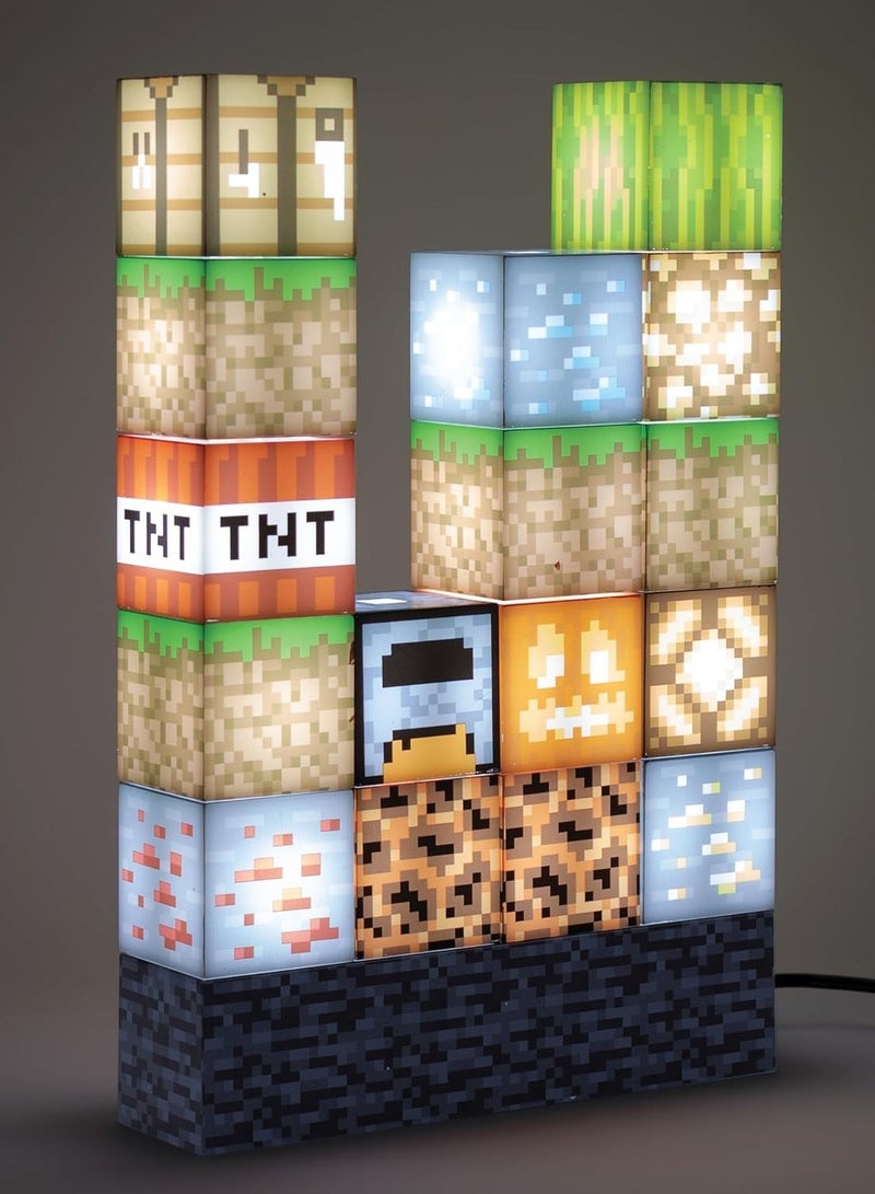 Minecraft Official Licensed Block Building Lamp 16 Customizable Light Up Blocks - Interactive Decoration, Toy, Nightlight for Kids, Gamer Room Decor, Gaming Gift for Boys and Girls - Image 1