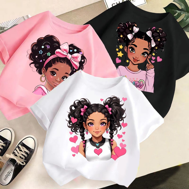 New Product Children'S Cute Cartoon Print T-Shirt Girls Short-Sleeved 2026 New Fashion Summer Children'S Clothing - Image 2