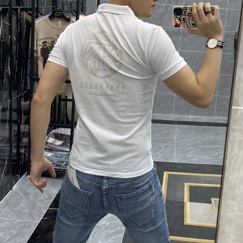 Men's Short Sleeve Polo Shirt Casual Silk Cotton Turned Collar T-Shirt Summer Top - Image 3