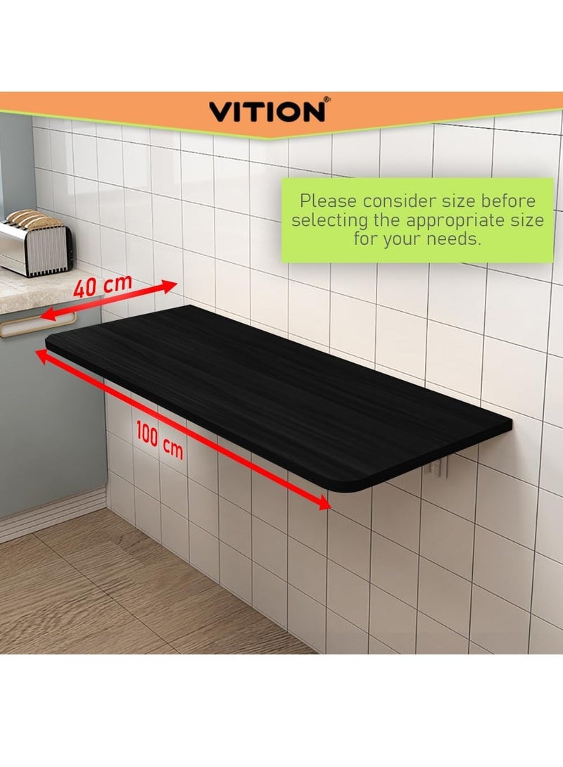 VITION Computer Wall Mount Stand Folding Wall-Mounted Drop-Leaf Table, Metal Folding Shelf Bench Table Bracket (40 x 100 cm) Beige - Image 3
