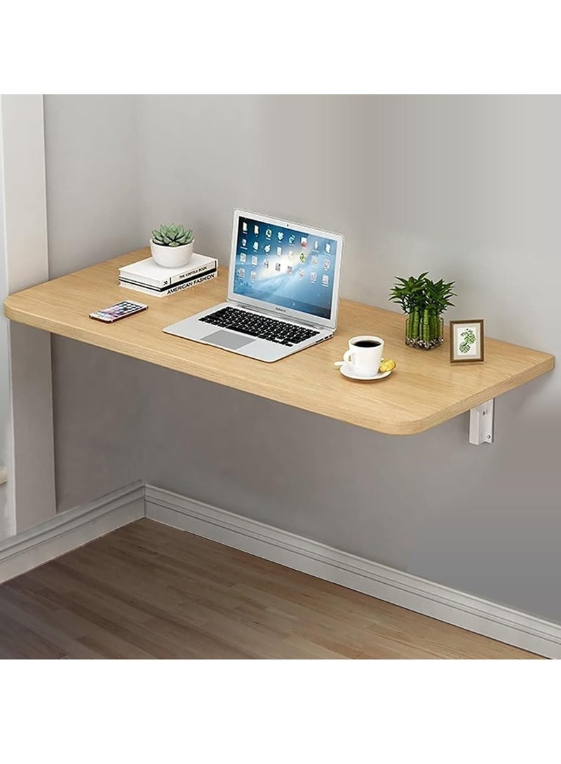 VITION Computer Wall Mount Stand Folding Wall-Mounted Drop-Leaf Table, Metal Folding Shelf Bench Table Bracket (40 x 100 cm) Beige - Image 1