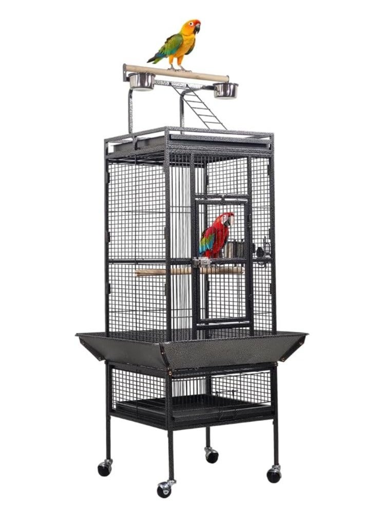 أن ان سي بيتس قفص طيور، قفص طيور معدني متين مع منطقة لعب علوية، مجاثم خشبية، أوعية تغذية، صينية قابلة للإزالة، وعجلات عالمية، مناسب للببغاوات والماكاو والطيور الكبيرة الأخرى 154 سم (أسود) - Image 2