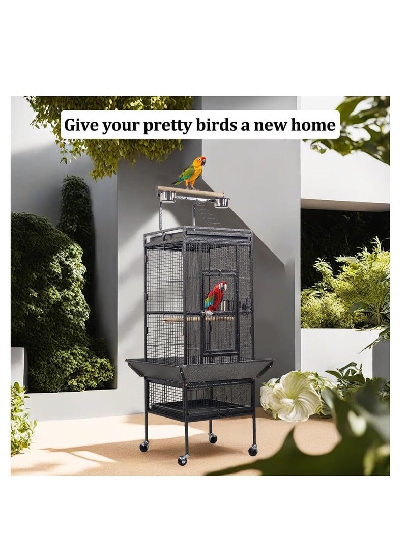 أن ان سي بيتس قفص طيور، قفص طيور معدني متين مع منطقة لعب علوية، مجاثم خشبية، أوعية تغذية، صينية قابلة للإزالة، وعجلات عالمية، مناسب للببغاوات والماكاو والطيور الكبيرة الأخرى 154 سم (أسود) - Image 1