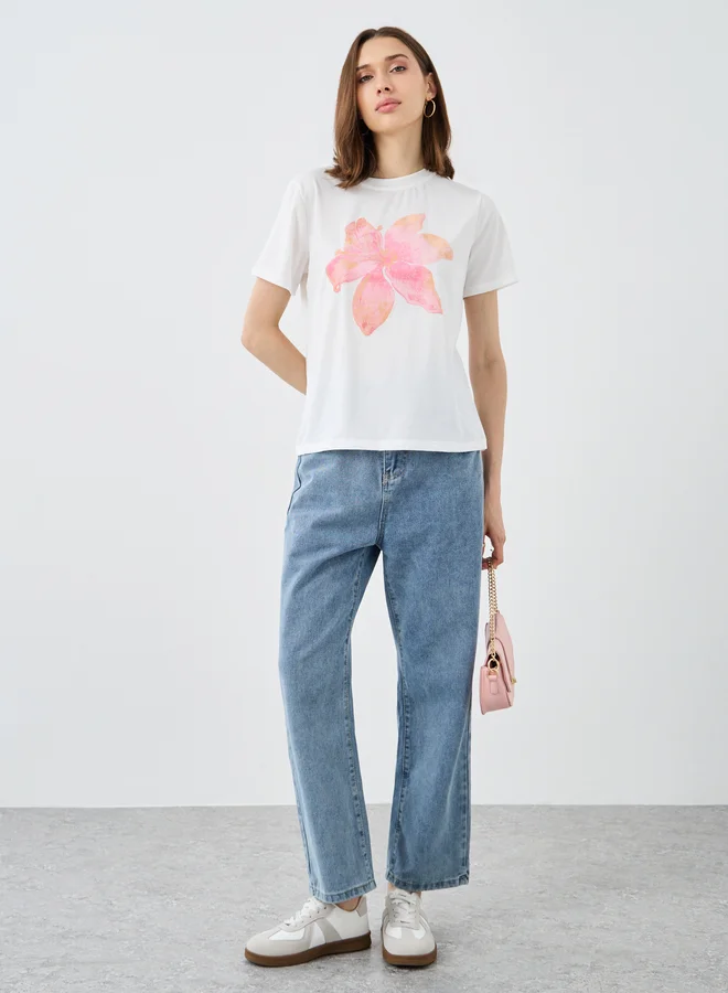 Take Two Take Two Flower Printed Regular Fit T-Shirt