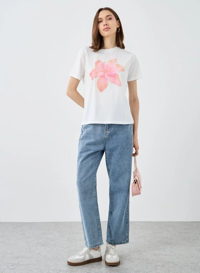 Take Two Flower Printed Regular Fit T-Shirt