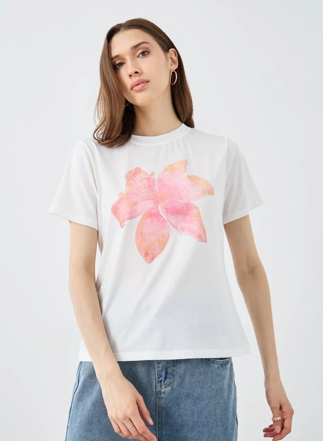 Take Two Flower Printed Regular Fit T-Shirt